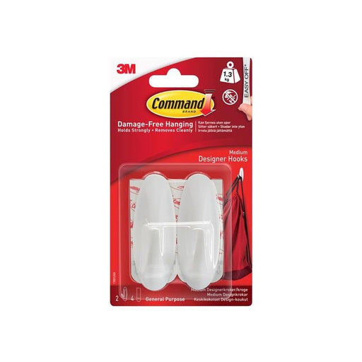 Command™ Medium White Designer Hooks (Pack 2) Command™ - RockBottom Northampton