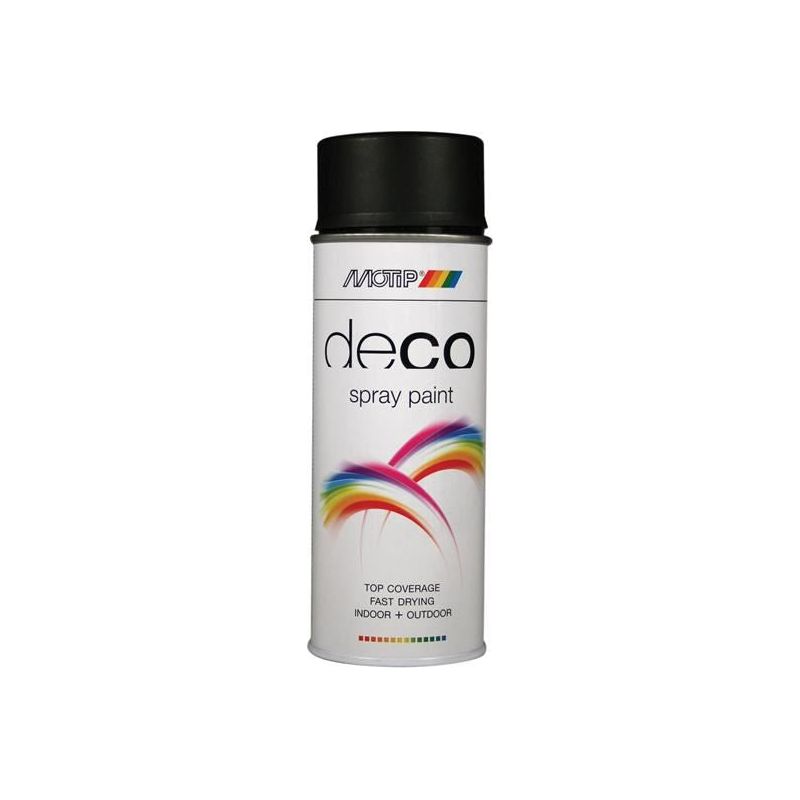 Motip® Deco Spray Paint Satin Matt RAL 9005 Deep Black 400ml MOTIP® - RockBottom Northampton