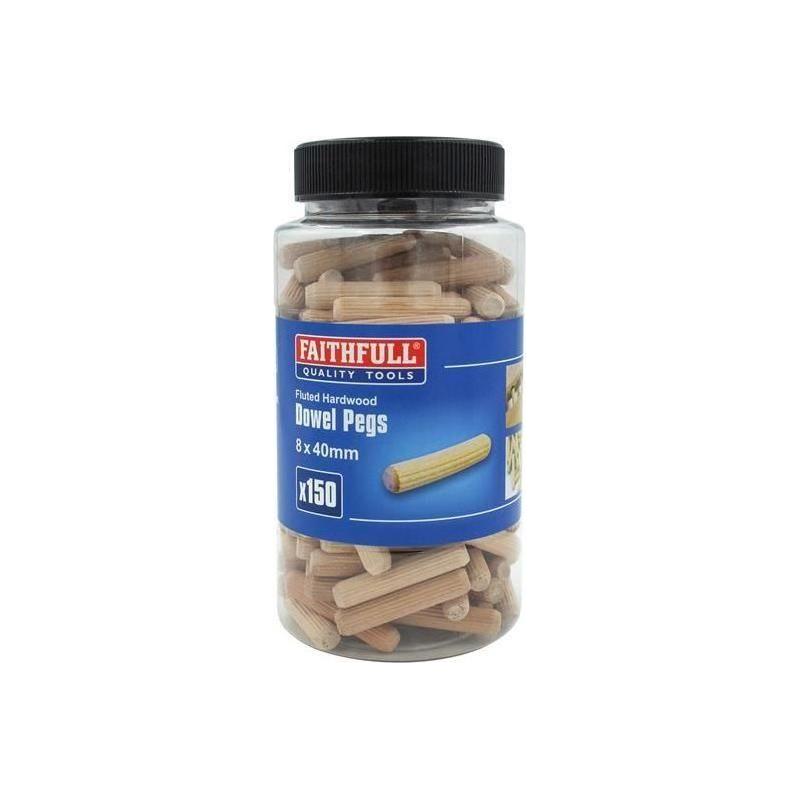 Faithfull Wood Dowels Fluted 40 x 8mm (Tub 150) Faithfull - RockBottom Northampton