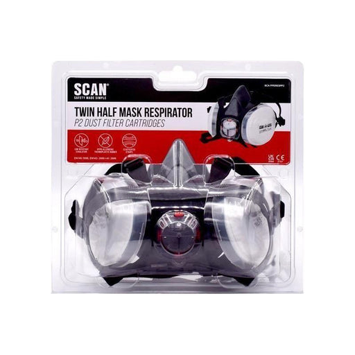 Scan Twin Half Mask Respirator + P2 Dust Filter Cartridges Scan - RockBottom Nothampton