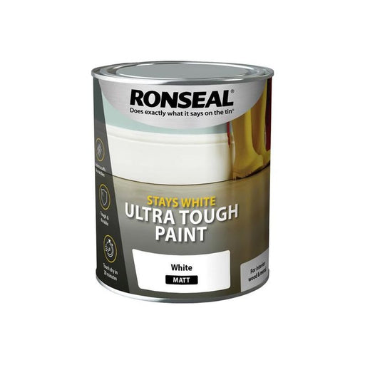 Ronseal Stays White Ultra Tough Paint Matt White 750ml Ronseal - RockBottom Nothampton