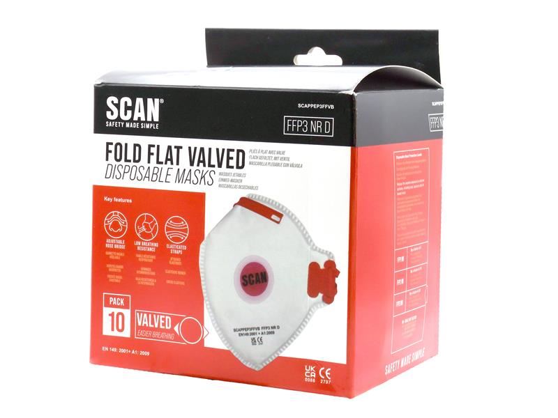 Scan Fold Flat Disposable Valved Disposable Mask FFP3 Protection (Pack 10) Scan - RockBottom Nothampton