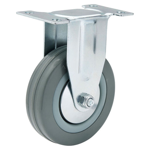 Draper Fixed Plate Fixing Rubber Castor, 100mm Diameter, S.W.L. 80kg Draper - Town Tools