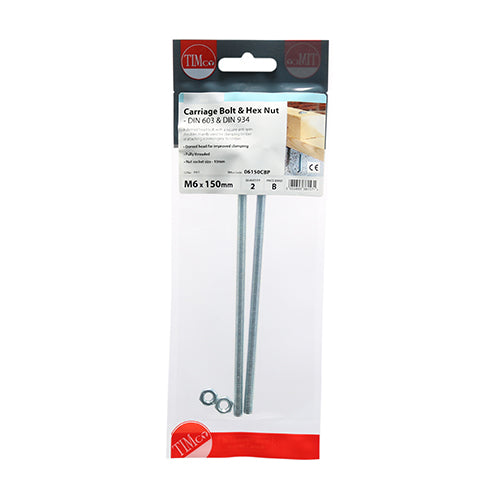 TIMCO Carriage Bolts DIN603 & Hex Full Nut DIN934 Silver — Trade Pack