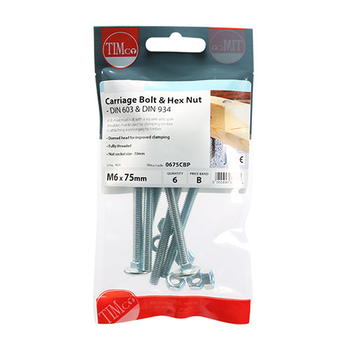 TIMCO Carriage Bolts DIN603 & Hex Full Nuts DIN934 Silver - M10 x 100 (Part 2)