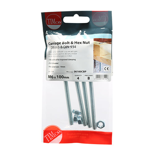 TIMCO Carriage Bolts DIN603 & Hex Full Nut DIN934 Silver — Trade Pack