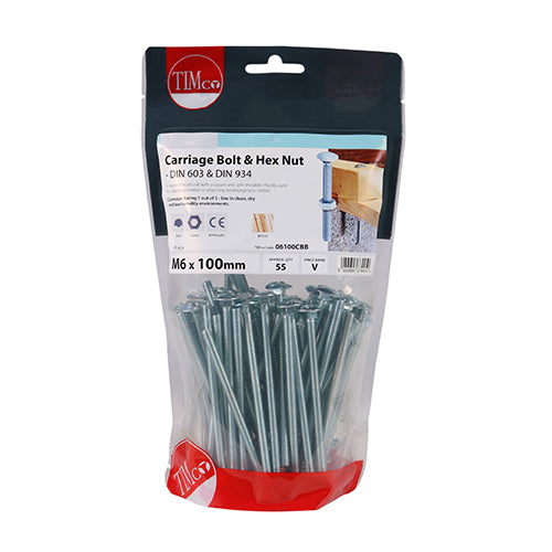 TIMCO Carriage Bolts DIN603 & Hex Full Nut DIN934 Silver — Bag