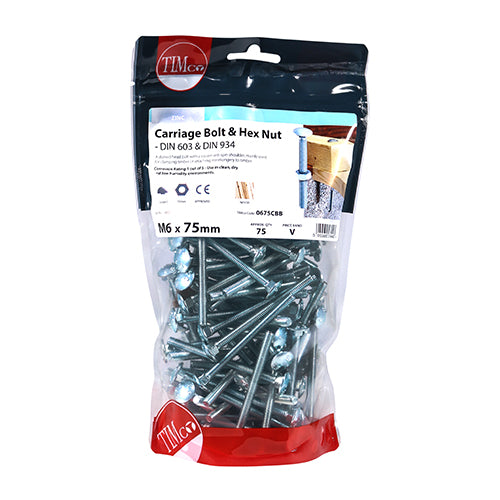 TIMCO Carriage Bolts DIN603 & Hex Full Nut DIN934 Silver — Bag