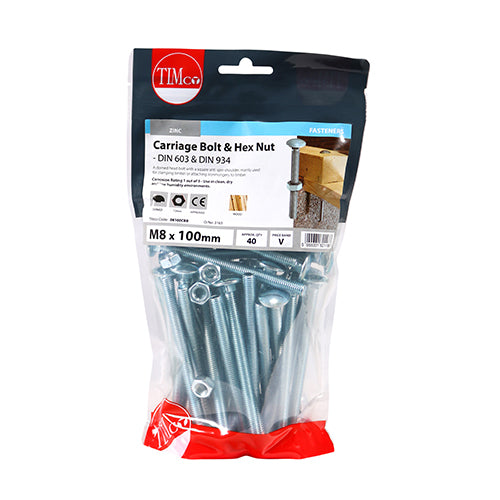 TIMCO Carriage Bolts DIN603 & Hex Full Nuts DIN934 Silver - M10 x 100 (Part 2)