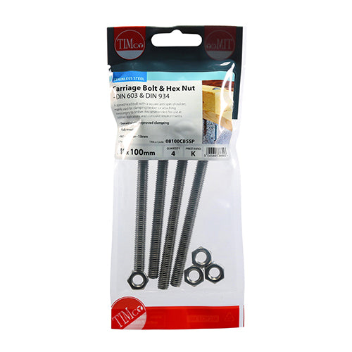 TIMCO Carriage Bolts DIN603 & Hex Full Nut DIN934 A2 Stainless Steel