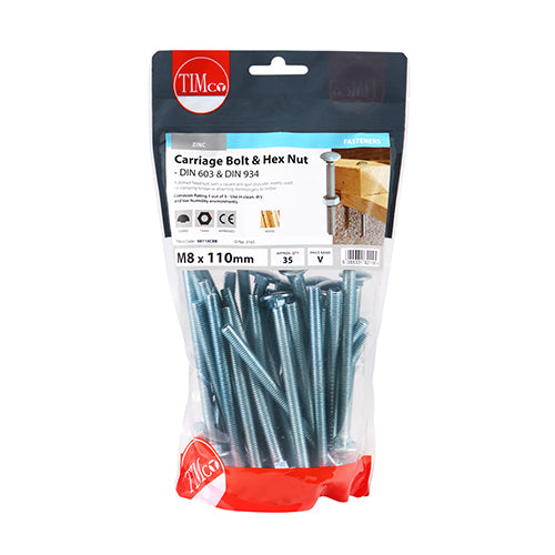 TIMCO Carriage Bolts DIN603 & Hex Full Nuts DIN934 Silver - M10 x 100 (Part 2)