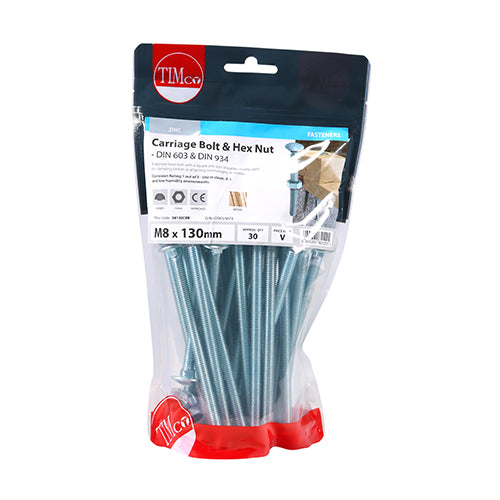 TIMCO Carriage Bolts DIN603 & Hex Full Nut DIN934 Silver — Bag