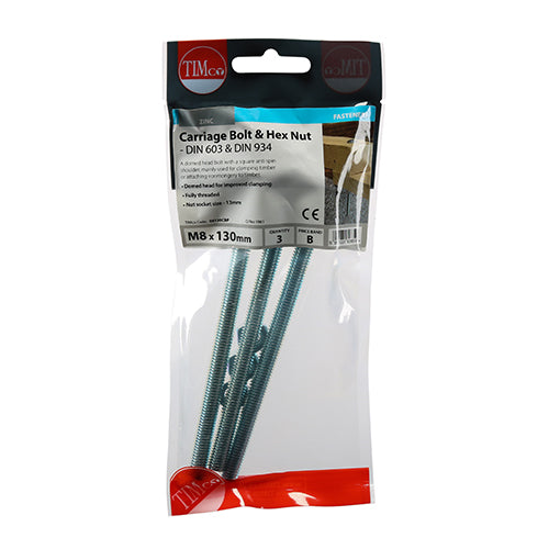 TIMCO Carriage Bolts DIN603 & Hex Full Nut DIN934 Silver — Trade Pack