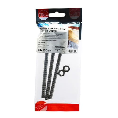 TIMCO Carriage Bolts DIN603 & Hex Full Nut DIN934 A2 Stainless Steel