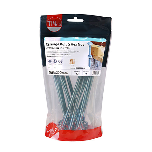 TIMCO Carriage Bolts DIN603 & Hex Full Nut DIN934 Silver — Bag