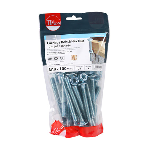 TIMCO Carriage Bolts DIN603 & Hex Full Nut DIN934 Silver — Bag