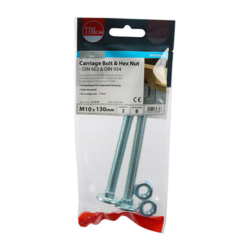 TIMCO Carriage Bolts DIN603 & Hex Full Nut DIN934 Silver — Trade Pack