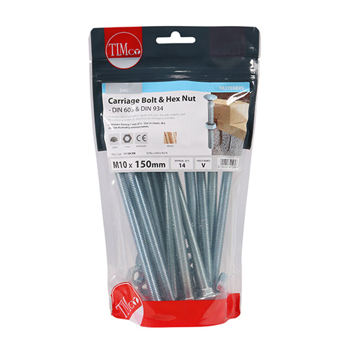 TIMCO Carriage Bolts DIN603 & Hex Full Nut DIN934 Silver — Bag
