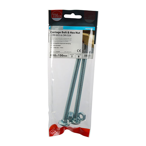 TIMCO Carriage Bolts DIN603 & Hex Full Nut DIN934 Silver — Trade Pack