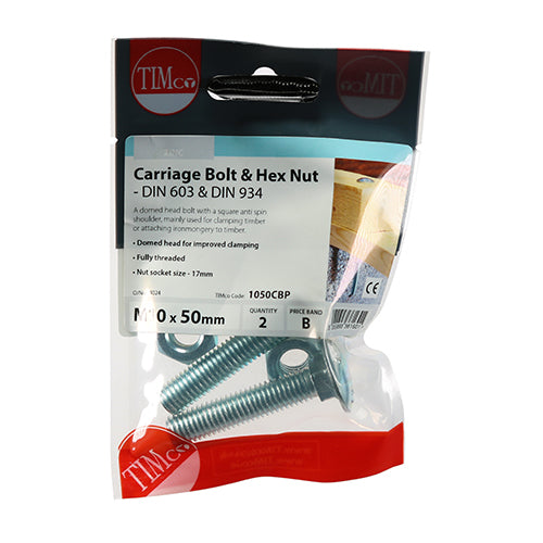 TIMCO Carriage Bolts DIN603 & Hex Full Nut DIN934 Silver — Trade Pack
