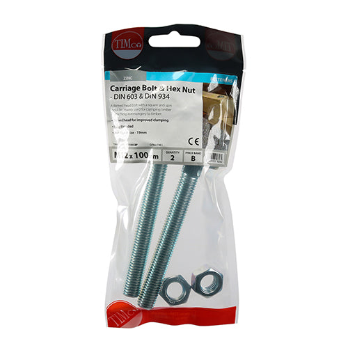 TIMCO Carriage Bolts DIN603 & Hex Full Nut DIN934 Silver — Trade Pack
