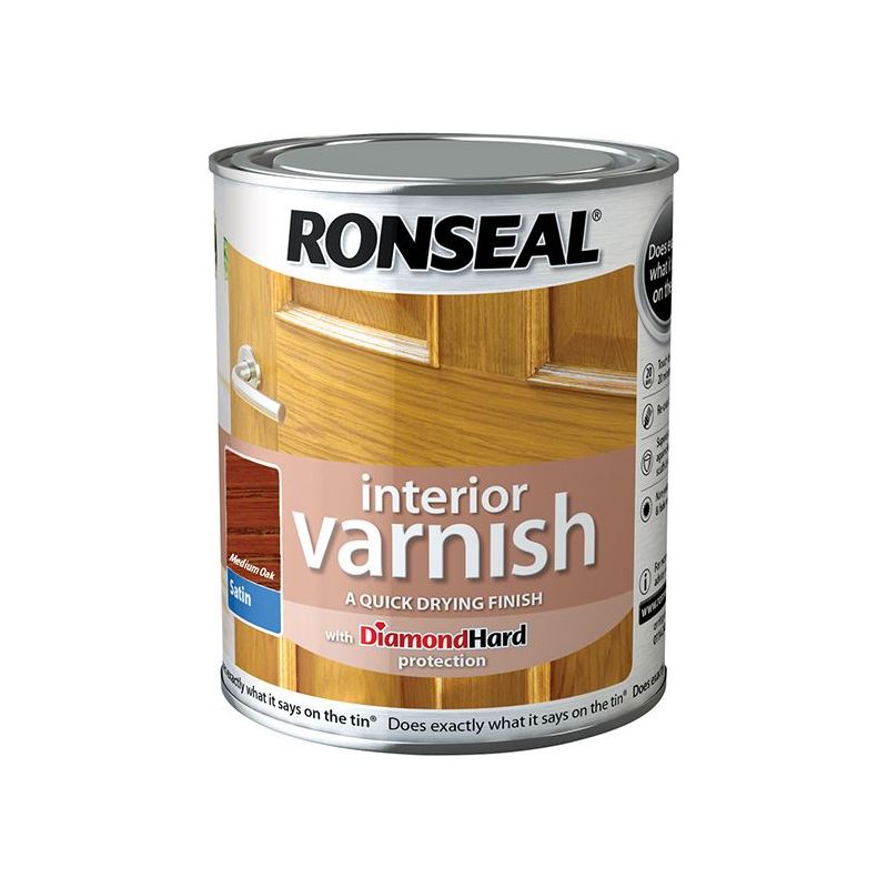 Ronseal Interior Varnish Quick Dry Satin Medium Oak 750ml Ronseal - RockBottom Nothampton