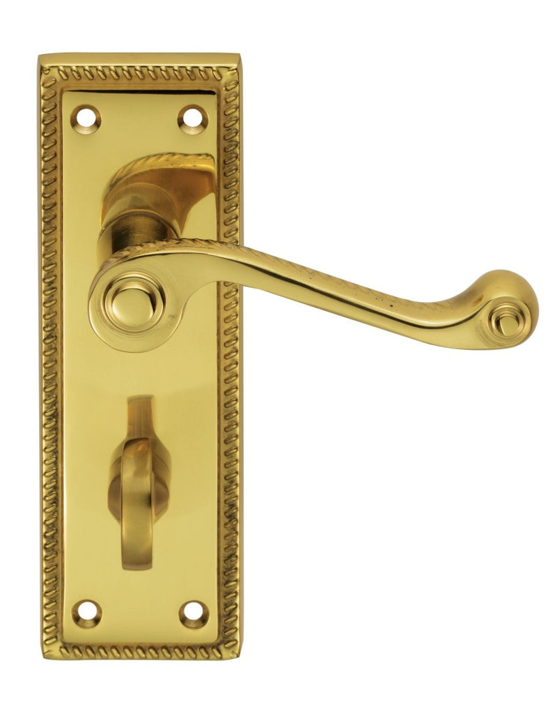 Georgian Lever On Backplate - Bathroom 57Mm C/C (Contract Range) - Polished Brass 152MM X 50MM