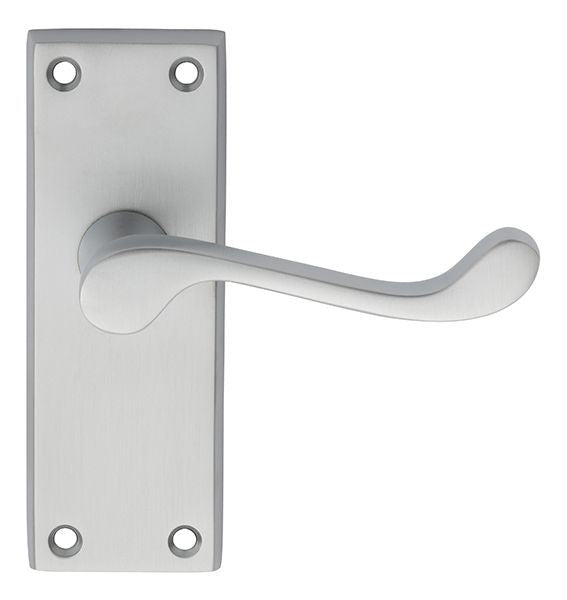 Victorian Scroll Lever On Backplate - Latch (Contract Range) - Satin Chrome 120MM X 40MM