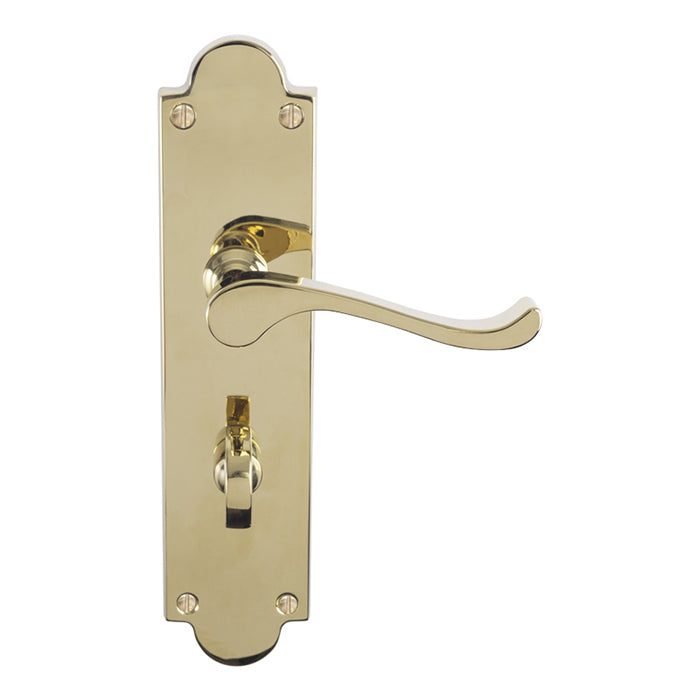 Victorian Scroll Lever On Shaped Backplate - Bathroom 57Mm C/C (Contract Range) - Polished Brass 203MM X 48MM