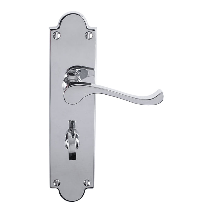 Victorian Scroll Lever On Shaped Backplate - Bathroom 57Mm C/C (Contract Range) - Polished Chrome 203MM X 48MM