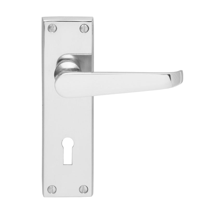 Victorian Straight Lever On Face-Fix Backplate - Lock 57Mm C/C - Retail Pack - Polished Chrome