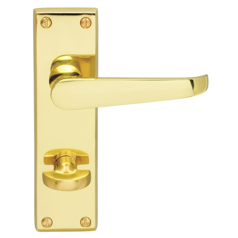 Victorian Straight Lever On Backplate - Bathroom 57Mm C/C (Contract Range) - Polished Brass 155MM X 40MM
