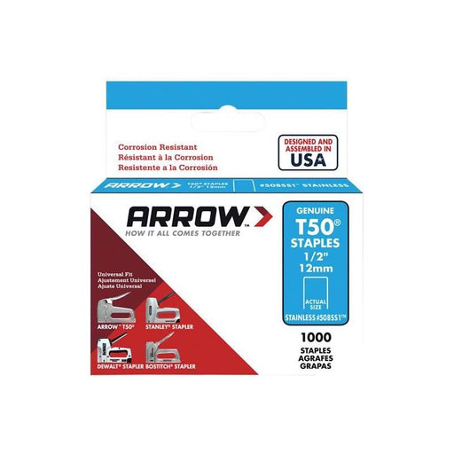 Arrow T50 Staples Stainless Steel 508SS 12mm (1/2in) (Box 1000) Arrow - RockBottom Northampton 