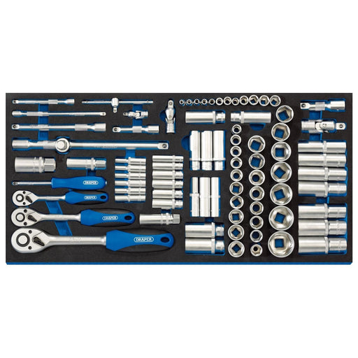 Draper Socket Set in Full Drawer EVA Insert Tray, 1/4", 3/8", and 1/2" (84 Piece Draper - Town Tools 
