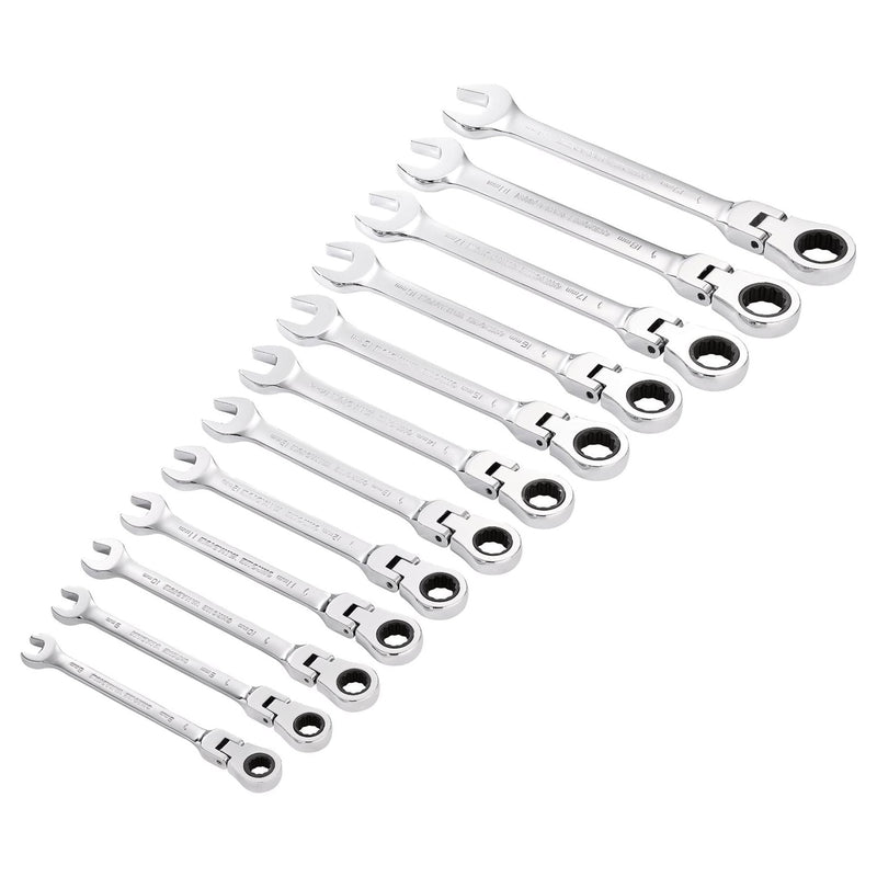 Draper HI-TORQ Metric Flexible Head Ratchet Combination Spanner Set (12 Piece) Draper - Town Tools