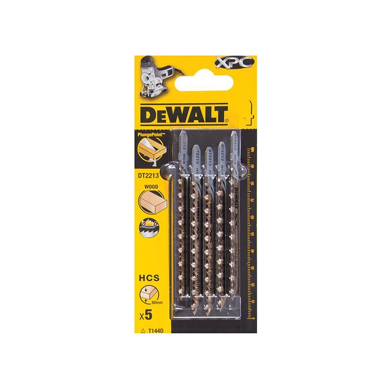 Dewalt Power Tools XPC HCS Wood Jigsaw Blades Pack of 5 T144D DeWALT Power Tools - RockBottom Northampton