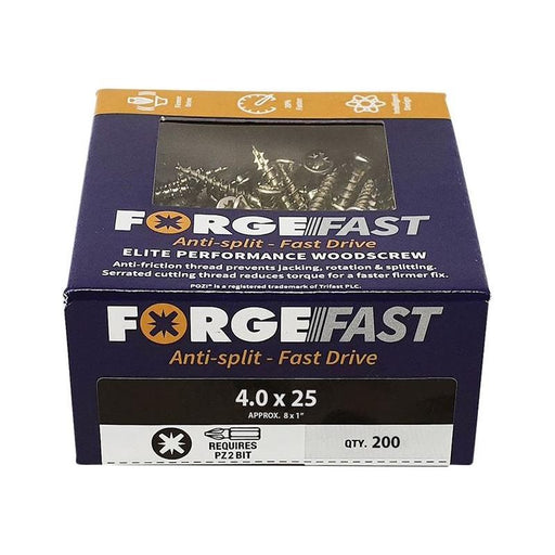 Forgefix ForgeFast Pozi Compatible Elite Performance Wood Screw ZY 4.0 x 25mm Box 200 ForgeFix - RockBottom Northampton