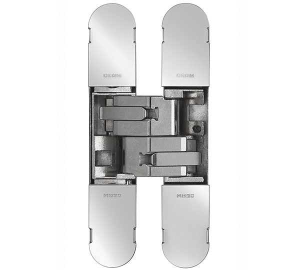 1130 Stars 3D Concealed Hinge 134 X 24Mm Nickel Plated-Pozi Screws Not Supplied - Polished Nickel 134 x 24 mm