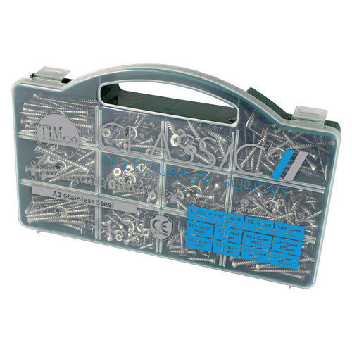 TIMCO Classic Multi-Purpose Countersunk A2 Stainless Steel Woodcrews Assorted Case - 895pcs