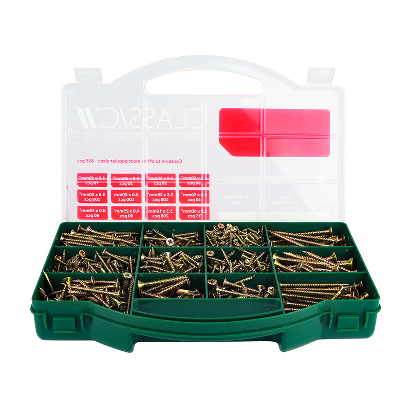 TIMCO Classic Multi-Purpose Countersunk Gold Woodscrews Assorted Case - 895pcs