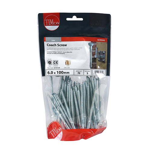 TIMCO Coach Screws Hex Head Silver — Bag