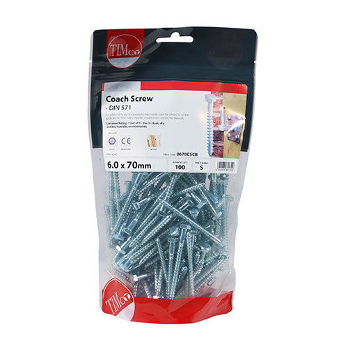 TIMCO Coach Screws Hex Head Silver — Bag