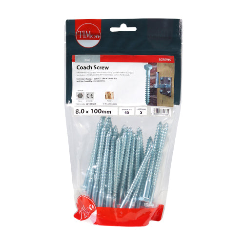 TIMCO Coach Screws Hex Head Silver — Bag