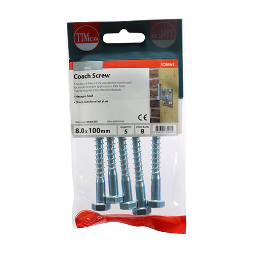 TIMCO Coach Screws Hex Head Silver — Trade Pack