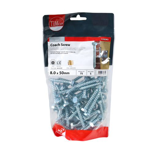 TIMCO Coach Screws Hex Head Silver — Bag