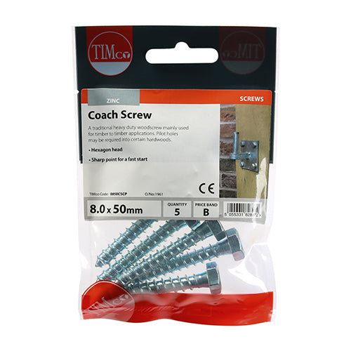 TIMCO Coach Screws Hex Head Silver — Trade Pack