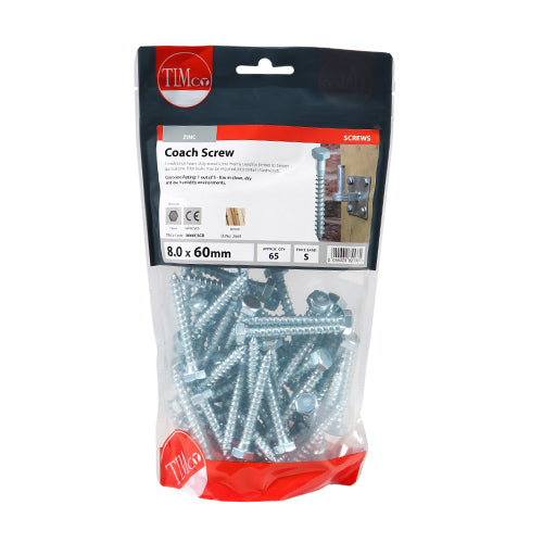 TIMCO Coach Screws Hex Head Silver — Bag