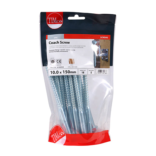 TIMCO Coach Screws Hex Head Silver — Bag