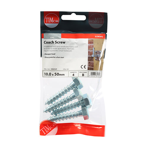 TIMCO Coach Screws Hex Head Silver — Trade Pack