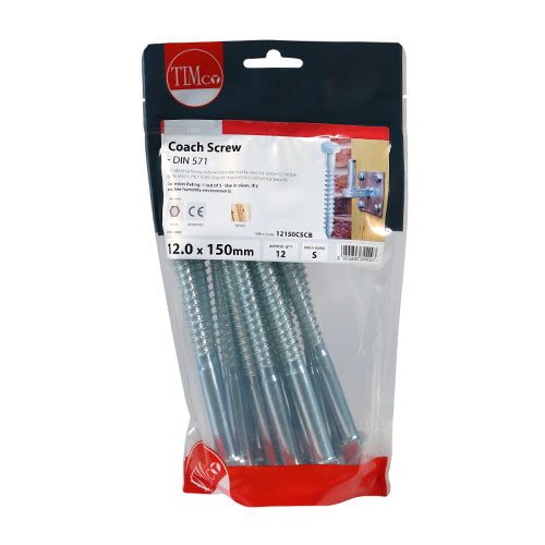 TIMCO Coach Screws Hex Head Silver — Bag